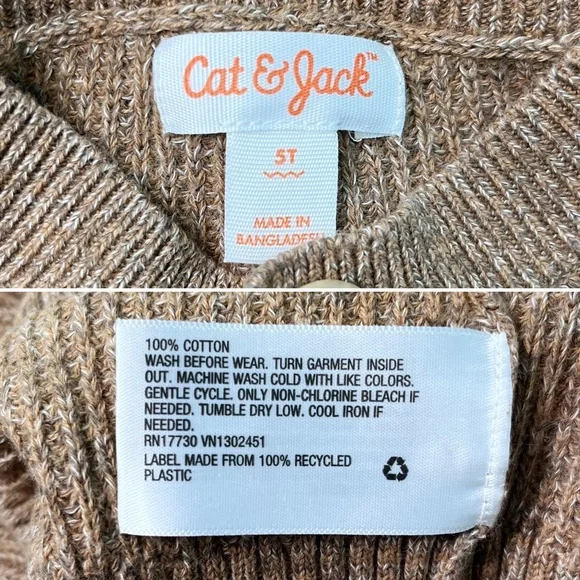 cat & jack | tan ribbed henley sweater stripe buttons 5t - Picture 7 of 7